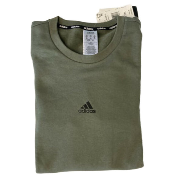 adidas Mens 3 Stripe Fleece Logo Crew Neck Pullover Sweatshirt