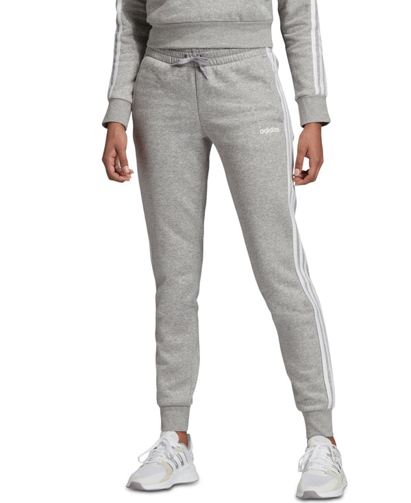 adidas Womens Essentials Fleece 3 Stripe Full Length Joggers,Gray/White,Large