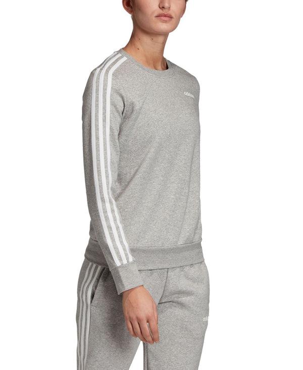 adidas Womens Essentials 3-Stripe Fleece Sweatshirt,Medium Grey Heather/White,XX-Small