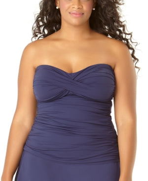 Anne Cole Womens Plus Size Twist Front Strapless Tankini Top