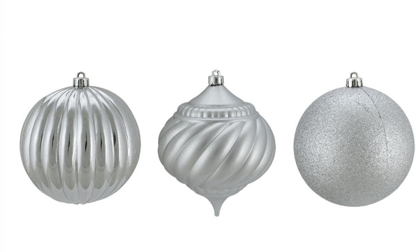 Northlight 3ct Silver 3 Finish Shatterproof Onion and Ball 4.75" or 120mm Christmas Ornaments