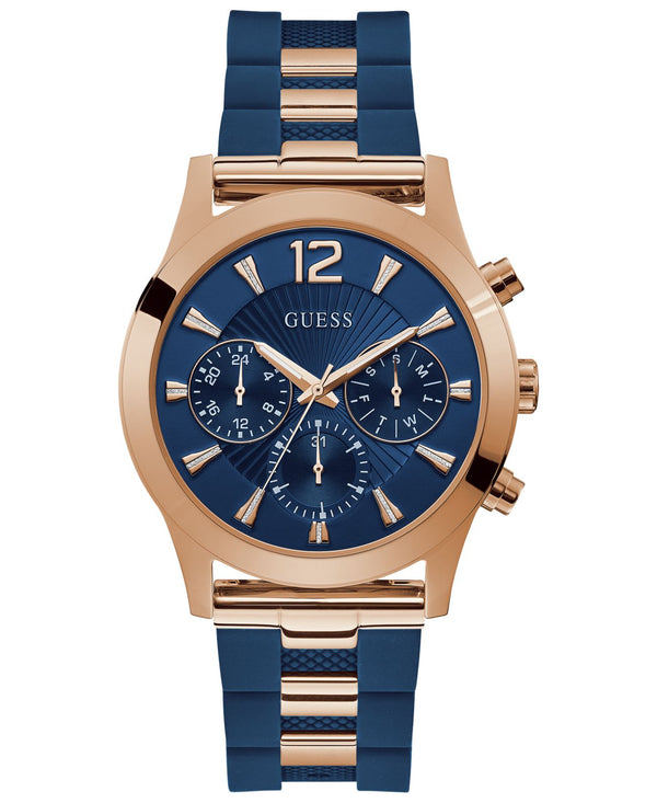 GUESS Unisex Blue Silicone & Rose Gold-Tone Stainless Steel Bracelet Watch 42mm