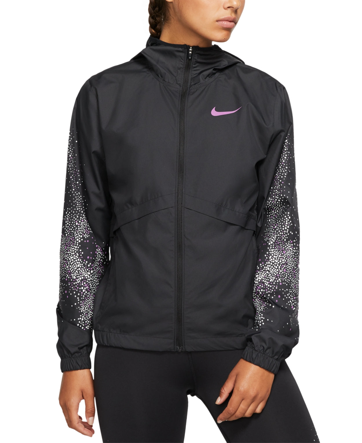 Nike Womens Essential Water-Repellent Hooded Running Jacket Color Light Grey