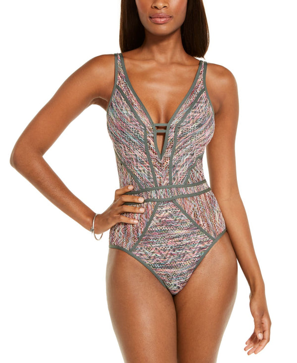 BECCA Womens Reveal Plunge One-Piece Swimsuit