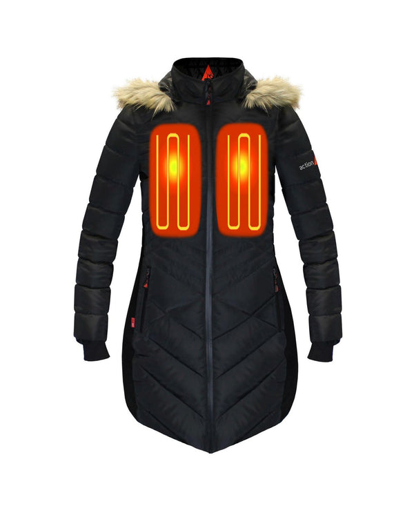 ActionHeat Womens 5V Battery Heated Long Puffer Jacket with Hood