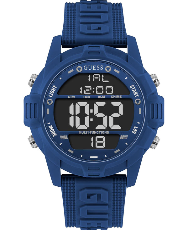 GUESS Mens Digital Blue Silicone Strap Watch