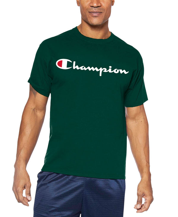 Champion Mens Big And Tall Script Logo T Shirt,Dark Green,X-Large Tall