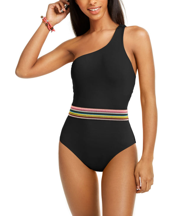bar III Womens Cabo Wabo Asymmetrical Banded One-Piece Swimsuit