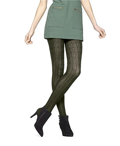 HUE Women's Bold Cable Sweater Tights, Shadow Olive, Small/Medium