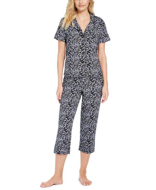 Charter Club Printed Capri Pants Pajama Set Womens,Black,X-Large