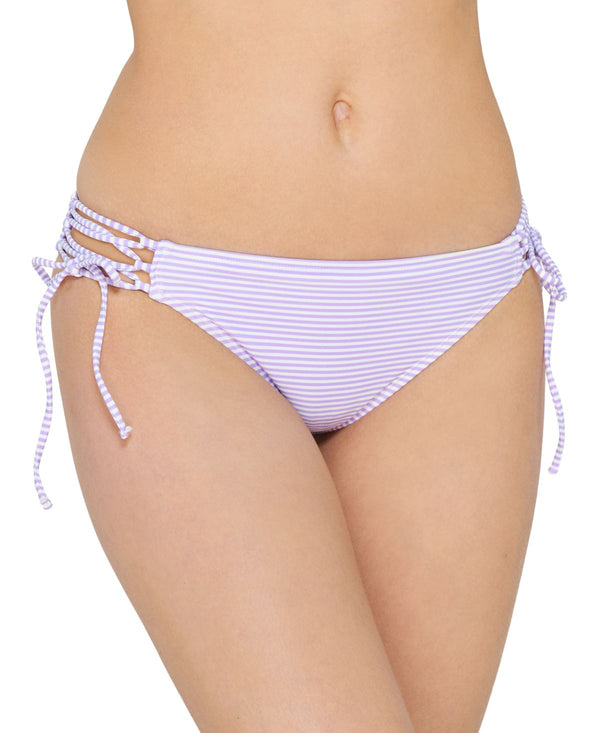 Hula Honey Juniors Sailor Stripe Tie Hipster Bikini Bottoms,Light Grape,Large