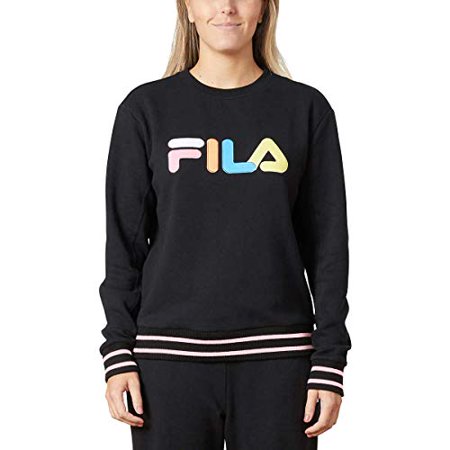 Fila Womens Terry Crewneck Sweatshirt,Black/Candy Pink,Large