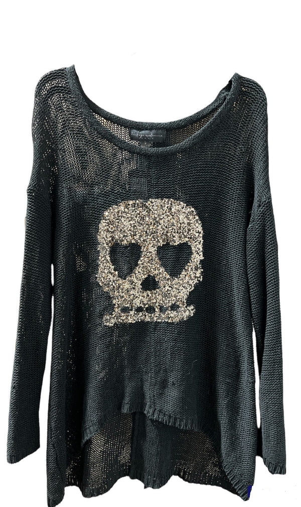 Vintage America Womens Knitted Sweater With Sequance Skull