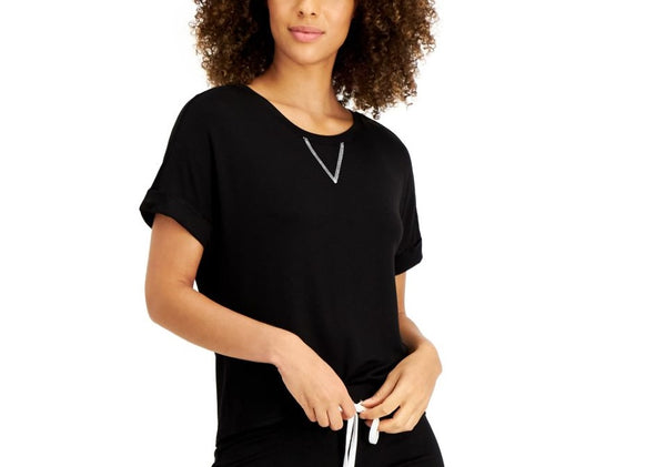 Alfani Womens Ultra-Soft Pajama Top,Black,Large