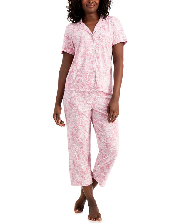 allbrand365 designer brand Printed Capri Pants Pajama Set Womens,XX-Large