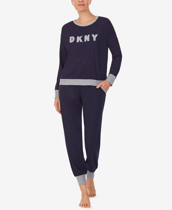 DKNY Womens Embroidered Top And Jogger Pants Pajamas Set,Small