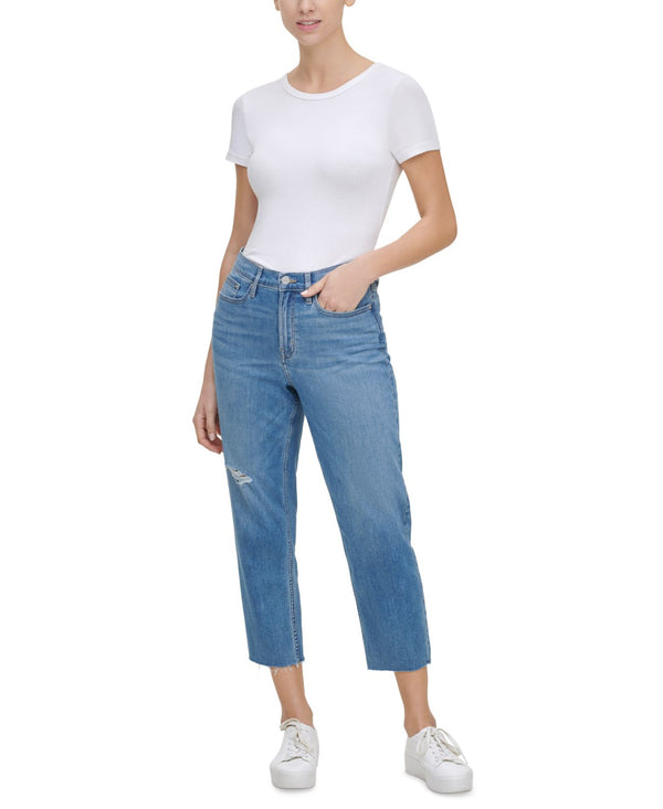 Calvin Klein Jeans Cropped High Rise Straight Leg Jeans Womens