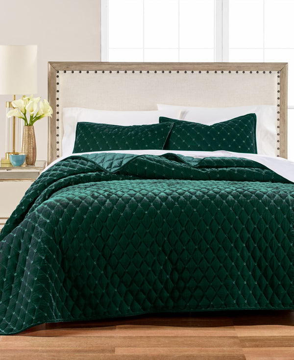 Martha Stewart Collection Diamond Tufted Velvet Bedding Quilt, Twin/Twin XL,Green,Twin/Twin XL