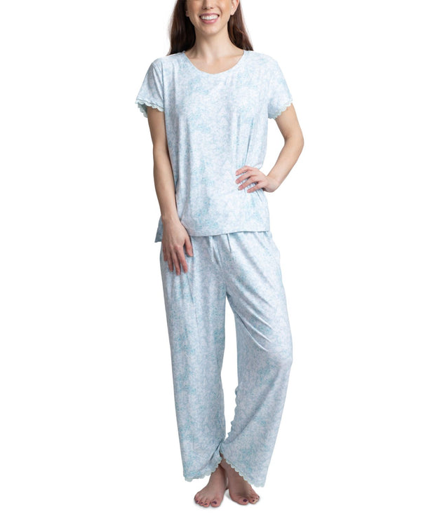 Muk Luks Lace Trim Printed Pajama Set Womens