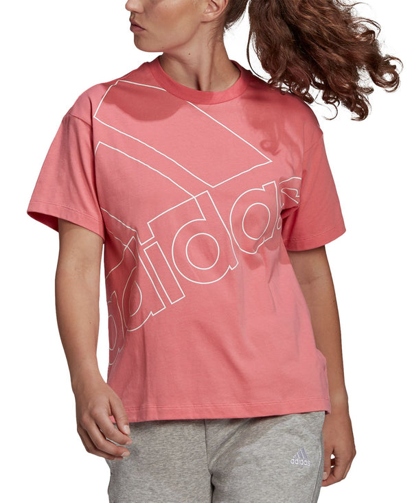 adidas Womens Cotton Big-Logo T-Shirt,Haze Rose,Medium