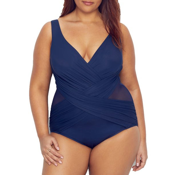 Miraclesuit Womens Plus Size Solid Crossover One-Piece Swimsuit,16W