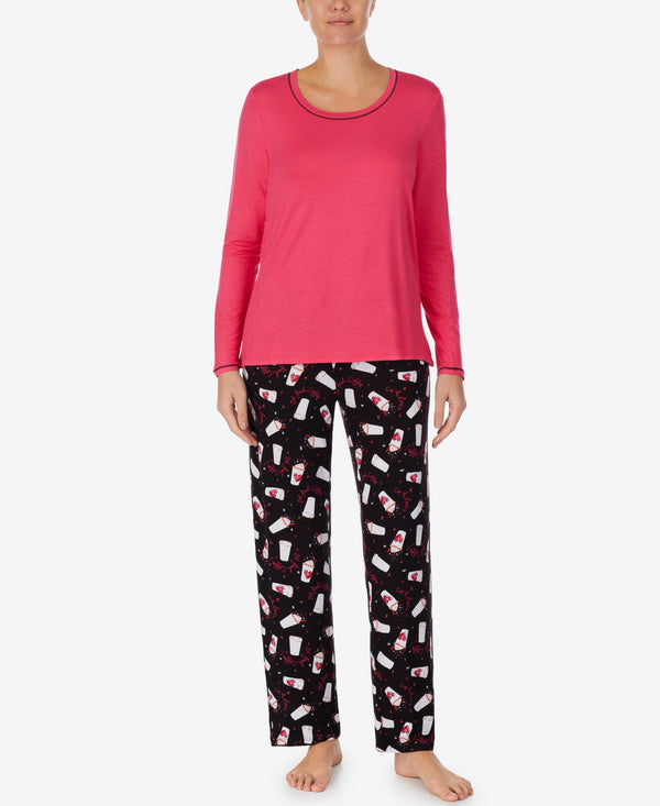 Cuddl Duds Womens Solid Top & Printed Pants Pajama Set,Black Multi,Medium