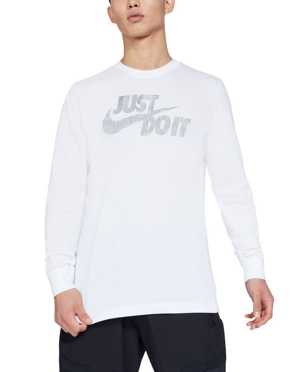Mens Nike Sportswear Foil Brand Mark Long Sleeve Graphic Tee,White,Small