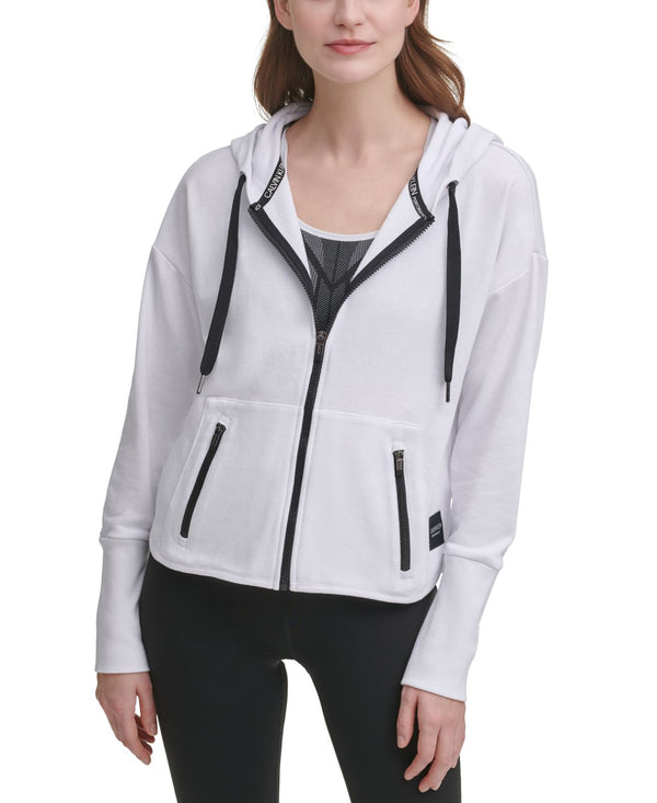 Calvin Klein Womens Performance Hooded Active Jacket,White,X-Large