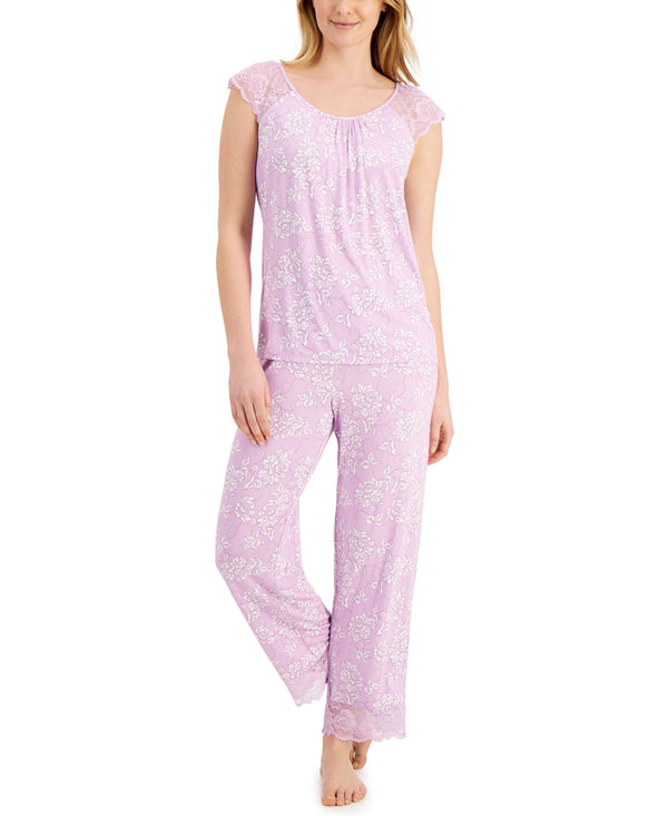 Charter Club Womens Lace-Trim Pajama Set,Chainstitch Flo,Medium