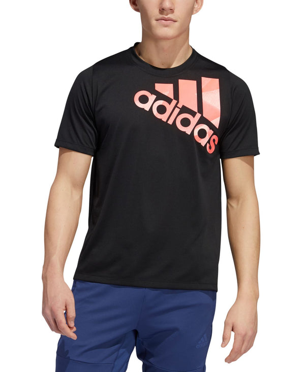 adidas Mens Aeroready Logo T-Shirt Black/Signal Pink Medium