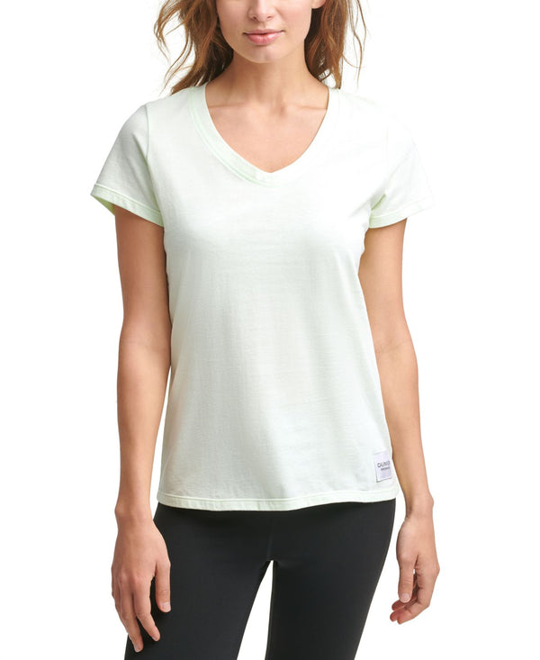 Calvin Klein Womens Performance Cotton V-Neck T-Shirt,Refresh,X-Large