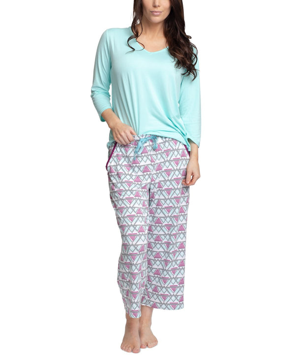 Muk Luks Womens Solid Top & Capri Pants Pajama Set,Small