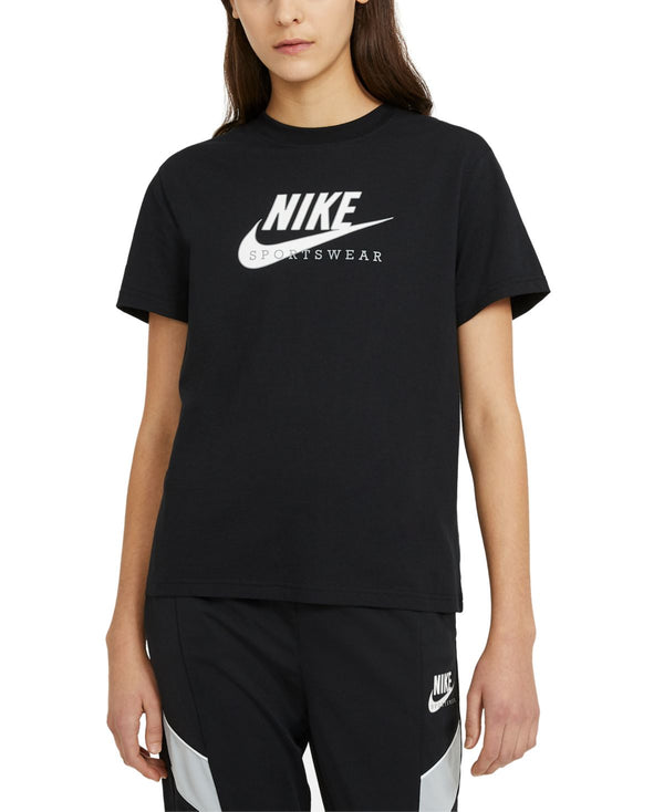 Nike Womens Sportswear Cotton Heritage T-Shirt,Black/White/Midnight Navy/White,Medium