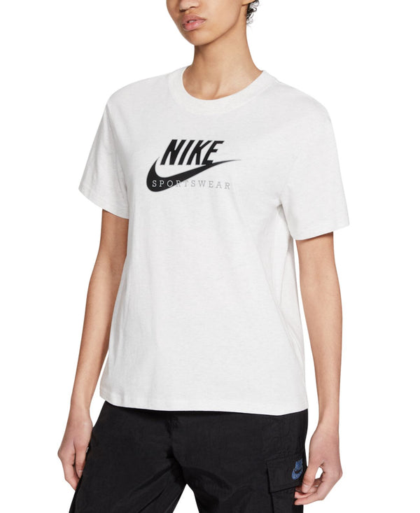 Nike Womens Sportswear Cotton Heritage T-Shirt,Birch heather/Midnight navy/Black,X-Small