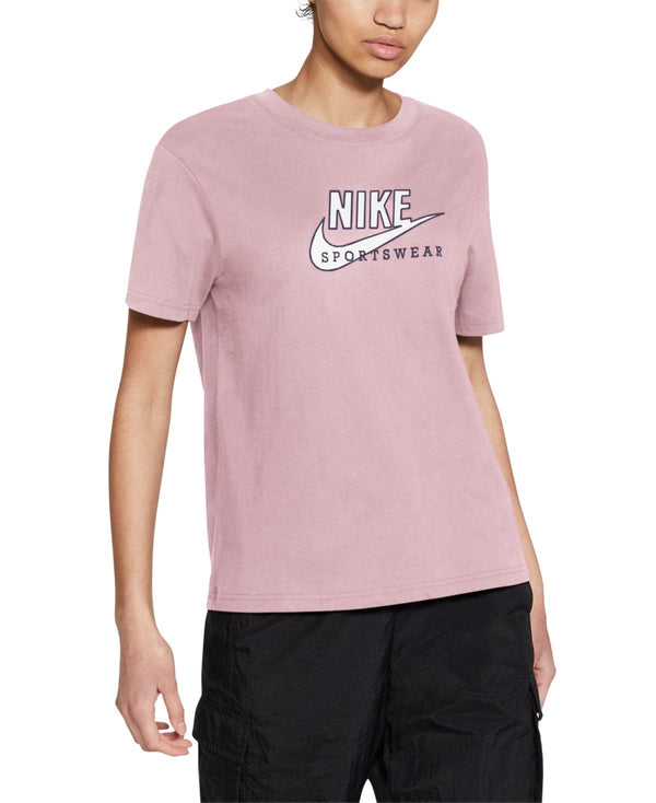 Nike Womens Sportswear Cotton Heritage T-Shirt,Pink Foam/Purple Smoke/White,X-Small