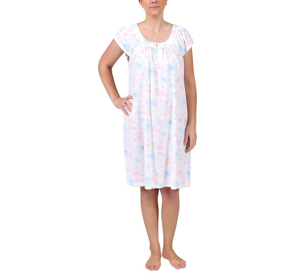 Miss Elaine Womens Floral Print Short Sleeve Nightgown,Medium