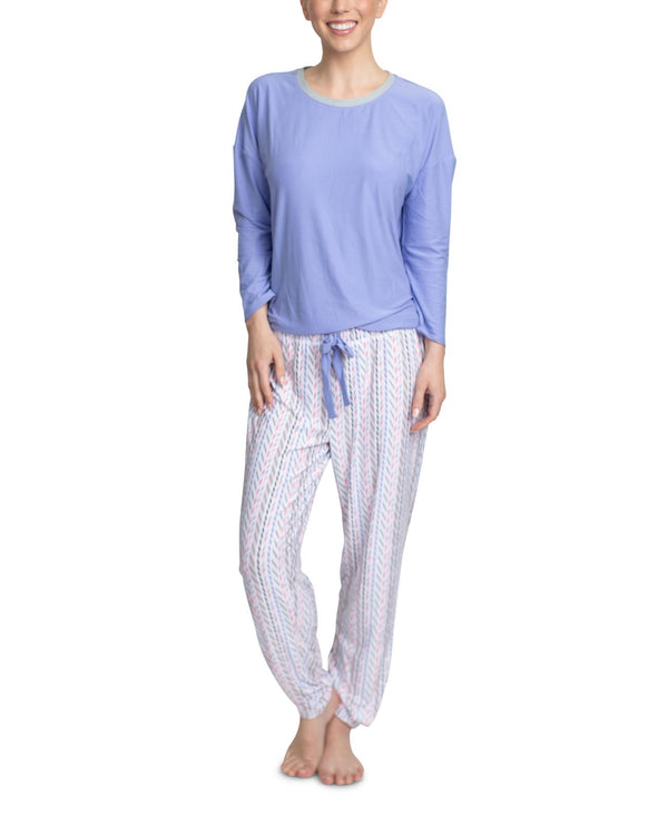 MUK LUKS Womens Cool Girl Solid Top & Printed Jogger Pants Pajama Set,Printed Purpleazt,Large
