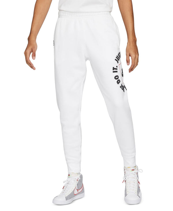 Nike Mens Sportswear Jdi Circle Logo Print Fleece Joggers,White,X-Large
