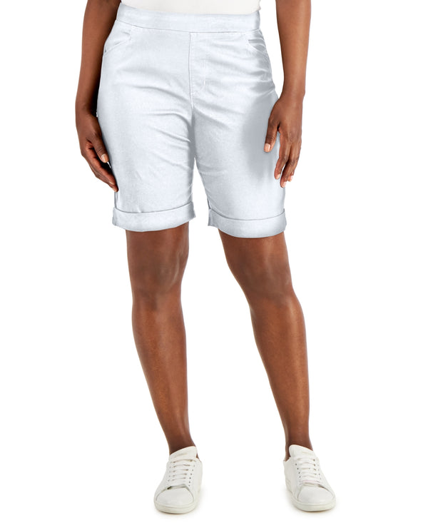 Karen Scott Womens Petite Pull-On Cuffed Shorts,Bright White,Petite/Medium
