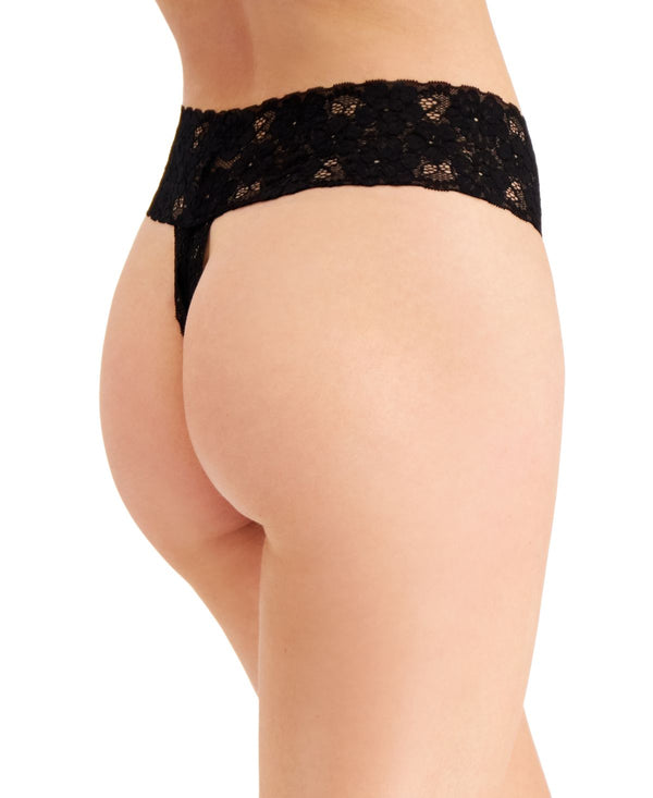 Jenni Womens Wide-Lace-Waist Thong Underwear,Black,Medium
