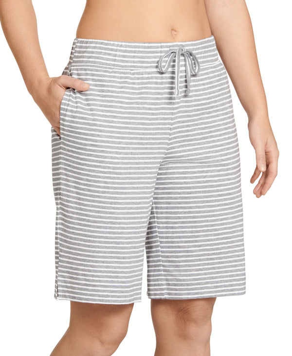 Jockey Womens Everyday Essentials Cotton Bermuda Pajama Shorts Light Grey Stripe Large