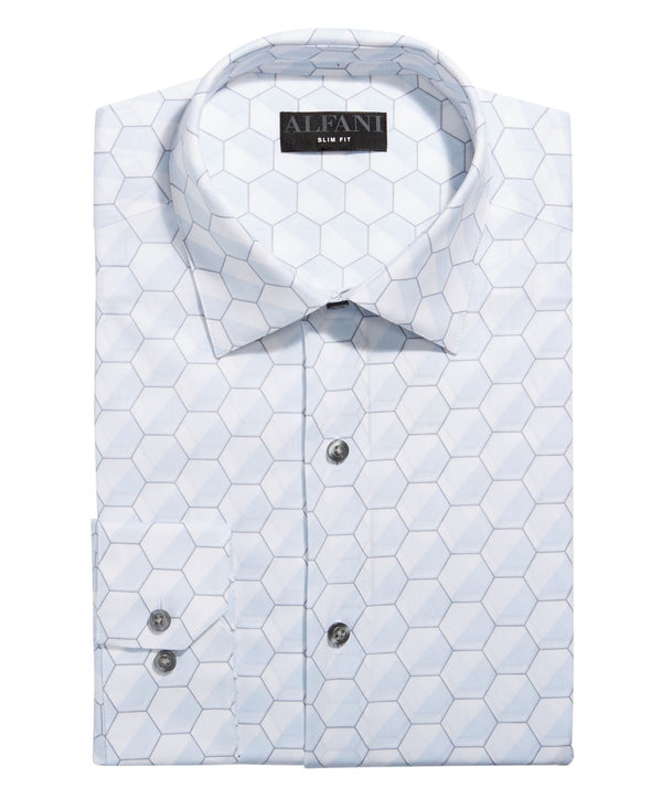 Alfani Mens Slim-Fit Performance Stretch Geo-Print Dress Shirt,Large