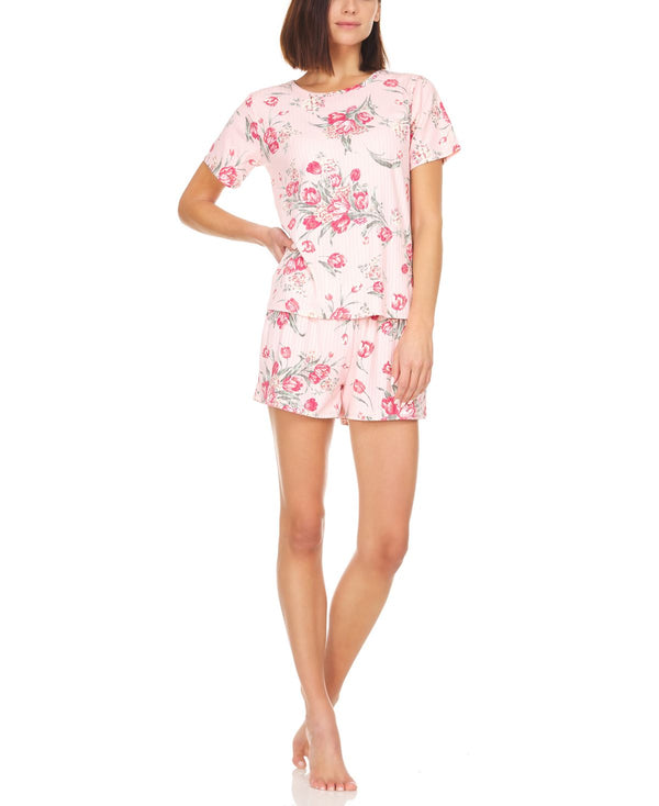 Flora by Flora Nikrooz Womens Averie Rib-Knit T-Shirt & Shorts Pajama Set,Medium