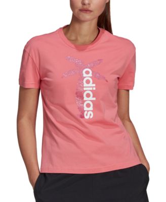 Adidas Womens Cotton Palm Tree-Graphic T-Shirt