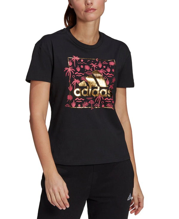 adidas Womens Cotton Logo-Graphic T-Shirt