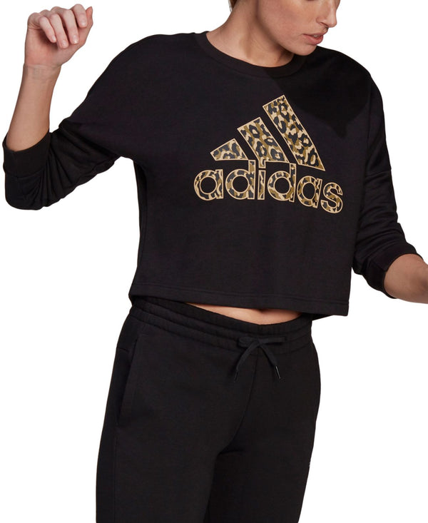 adidas Womens Leopard Logo-Graphic Sweatshirt