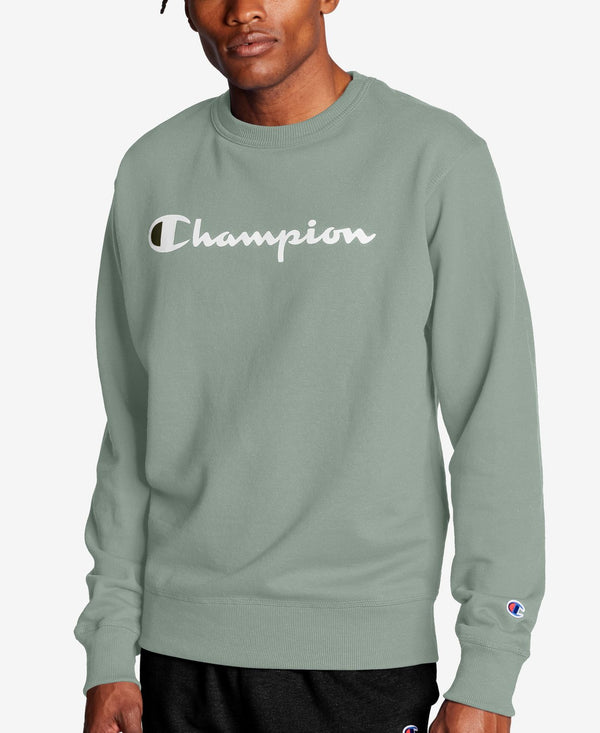 Champion Mens Powerblend Fleece Logo Sweatshirt,Ecology Green,X-Large