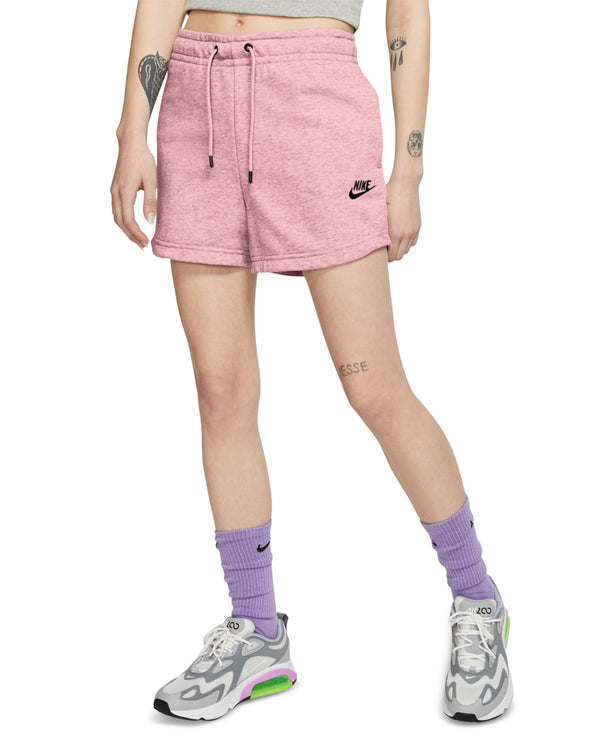 Nike Womens Sportswear Essential Terry Shorts,Pink Glaze/Htr/Black,Small