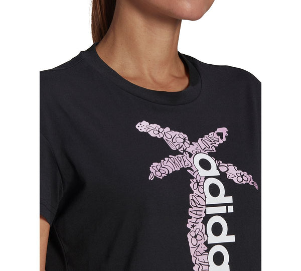 adidas Womens Cotton Palm Tree-Graphic T-Shirt