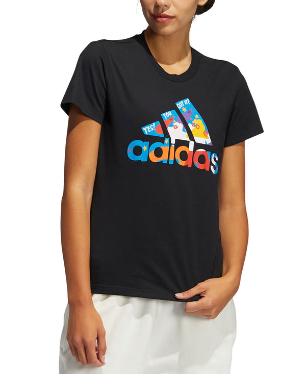 adidas Womens Cotton Printed-Logo T-Shirt